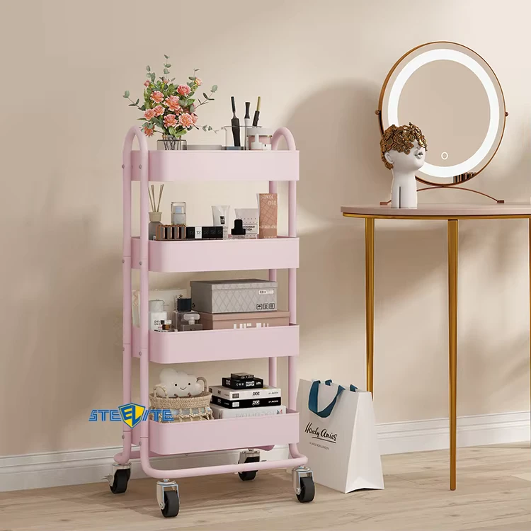 Home Utility Trolley Cart Storage Metal 3 4 Tier Rolling Cart Kitchen Storage Trolley