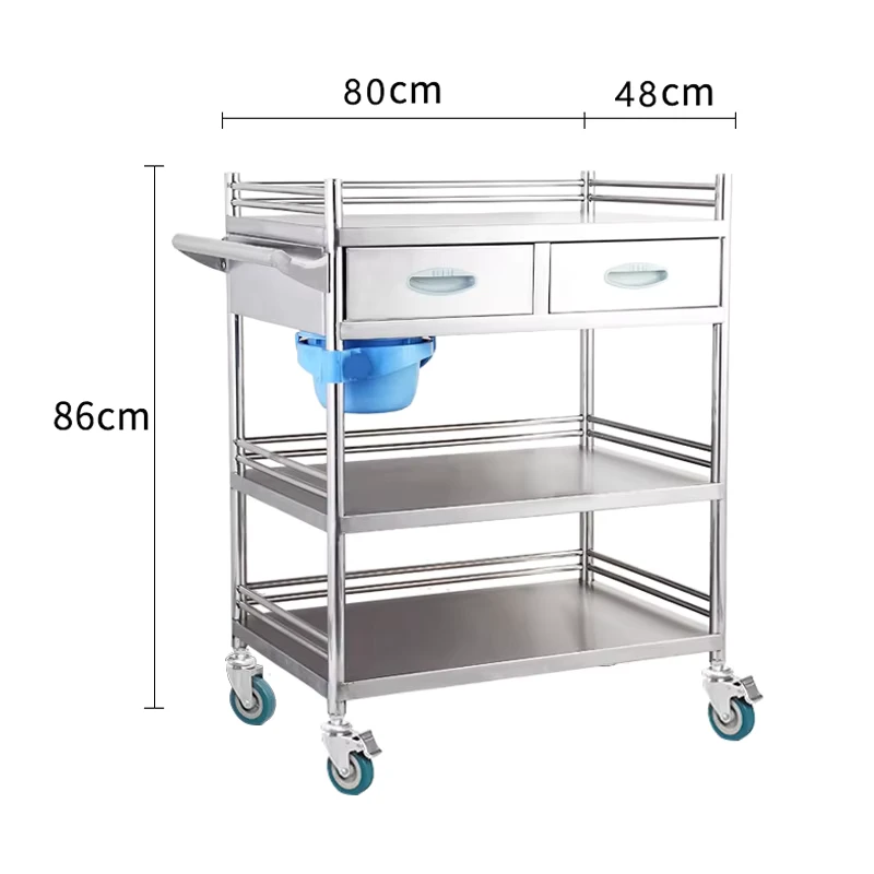Hospital 304 Stainless Steel Infusion Transport Cart Durable Instrument Storage Cart Noise Free Castors Minimalist Hotel Dining