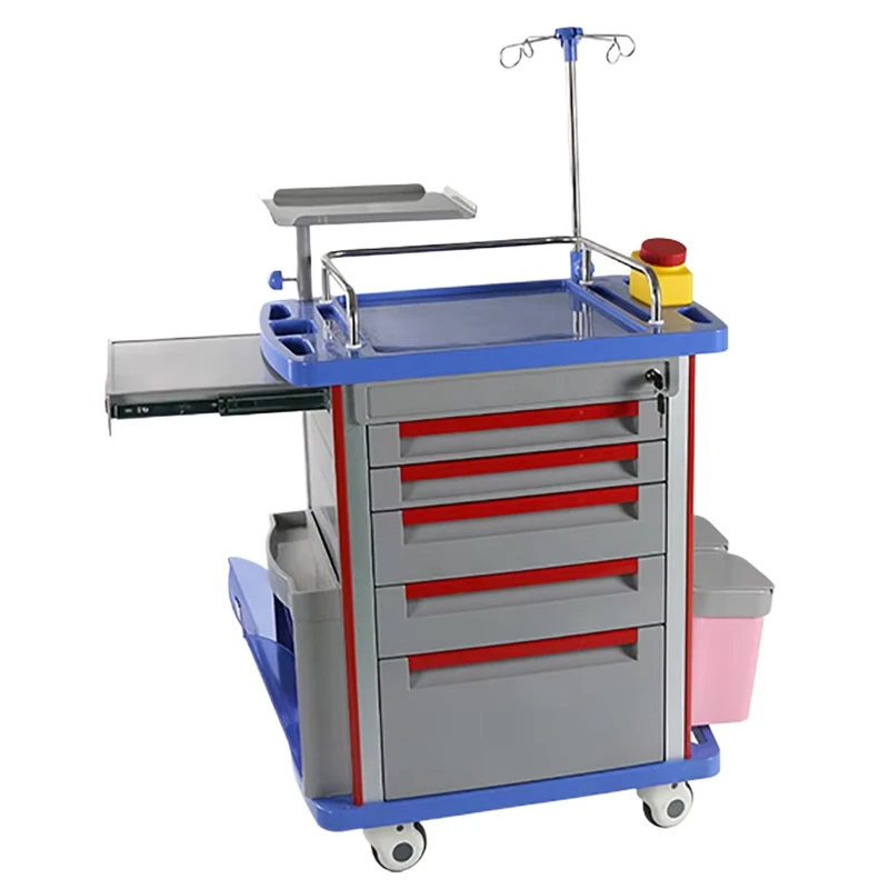 Hospital ABS Medical Emergency Trolley Crash Cart Medicine Trolley for Hospital Use