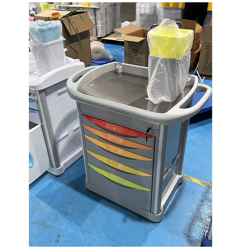 Hospital ABS Medical Equipment Medicine Crash Cart Treatment Multifunction Stainless Steel Plastic Emergency Trolley