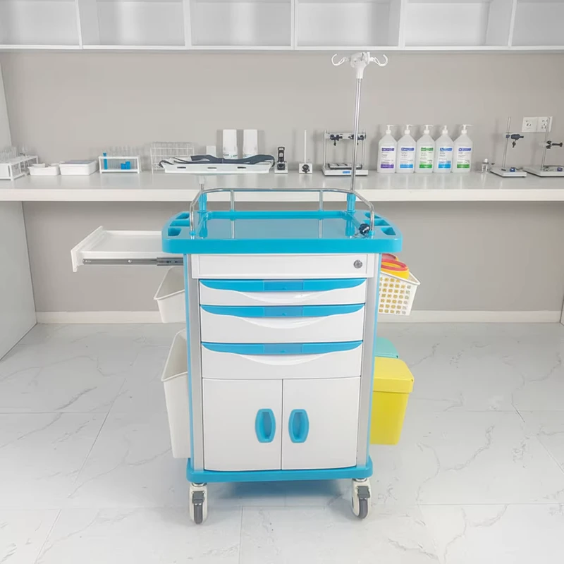 Hospital ABS Medical Supply Portable Emergency Medical Cart Mobile Hospital Trolley 50 lb Load Capacity 4 Silent