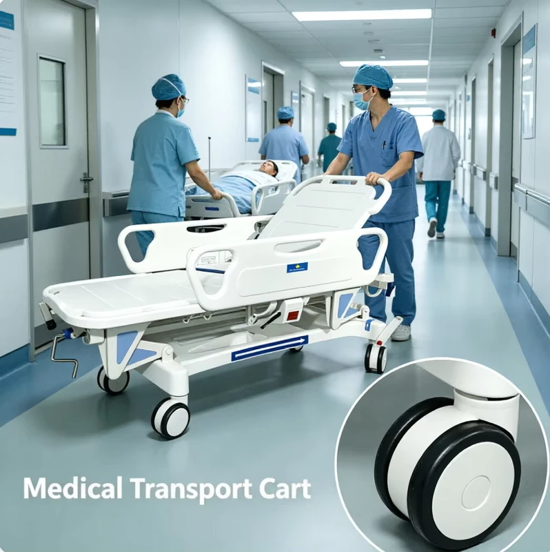 Hospital Bed Trolley Foldable Optional Ergonomic Support Safety Lock Structure Customized for Mobile Medical Service Work