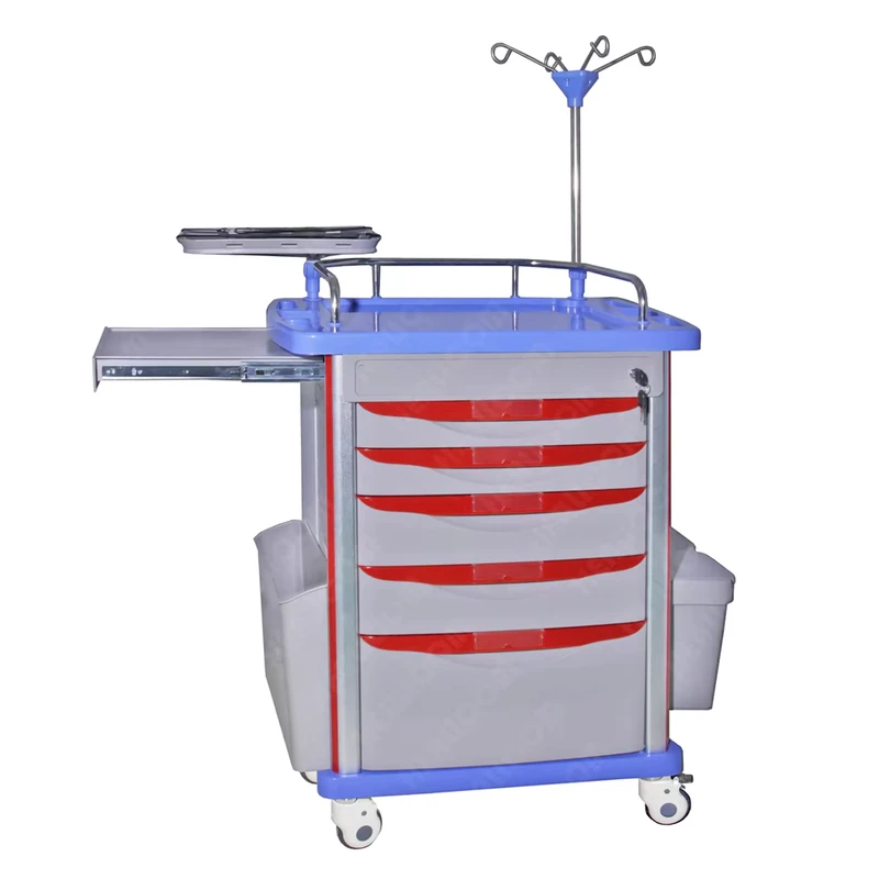 Hospital Clinic Medical Emergency Multi function Crash Cart ABS Medication Anesthesia Trolley with Wheel