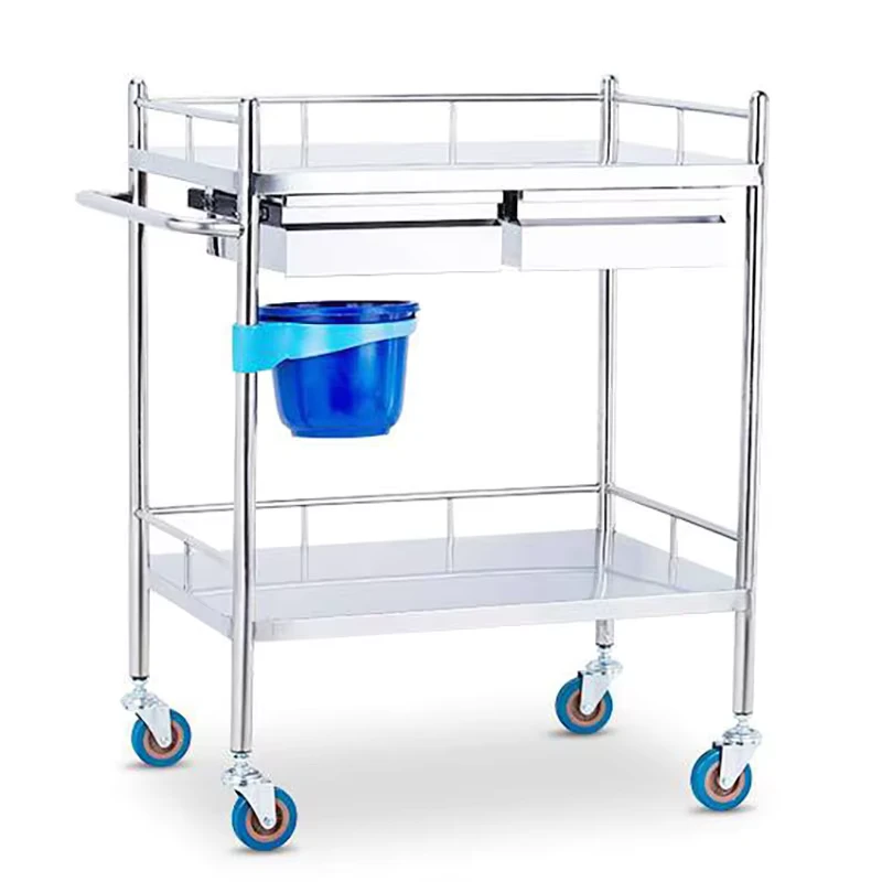 Hospital Clinic Surgical Instrument Emergency Treatment Stainless Steel Trolley Medical with Wheel and Drawers