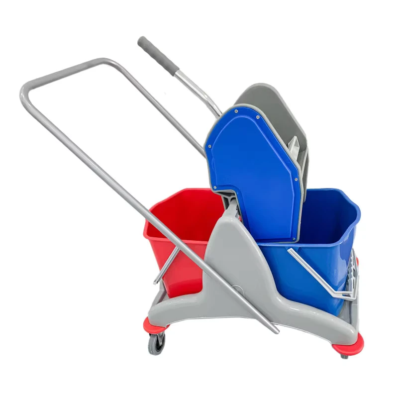 Hospital Commercial Side Pressure Double Bucket Mopping Trolley Double Bucket Wringer Janitor Cleaning Trolley Cart with Wheels