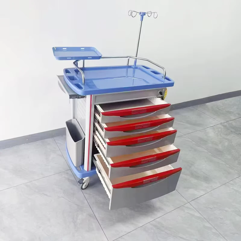 Hospital Emergency Trolley Medical Crash Cart with Drawers Mobile First Aid Treatment Trolley for Operating Room