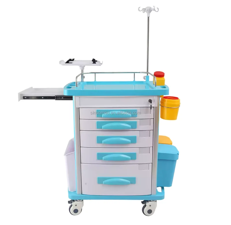 Hospital Furniture ABS Emergency Medicine Anesthesia Trolley Cart 750*480*920mm