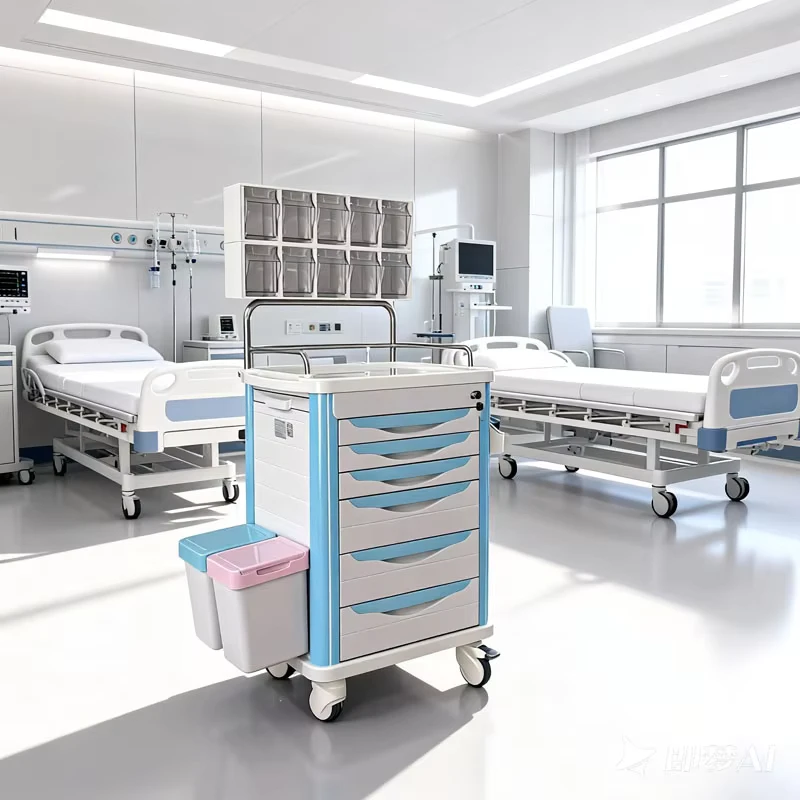 Hospital Furniture ABS Plastic Anesthesia Medicine Medical Cart Emergency Treatment Trolley Four Silent Castors Brake