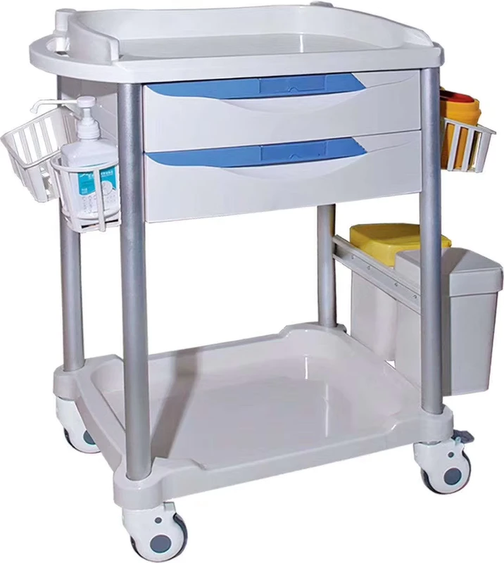 Hospital Furniture ABS Plastic Anesthesia Medicine Medical Stretcher Crash Cart Emergency Treatment Trolley with Drawers