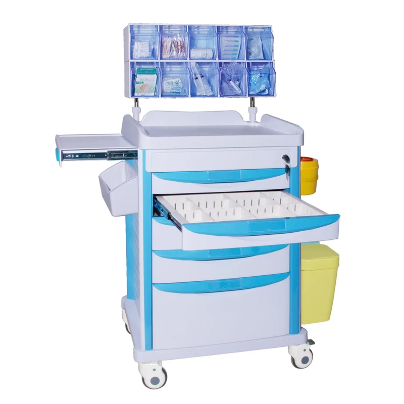 Hospital Furniture ABS Plastic Medicine Medical Emergency Treatment Trolley Anesthesia Cart
