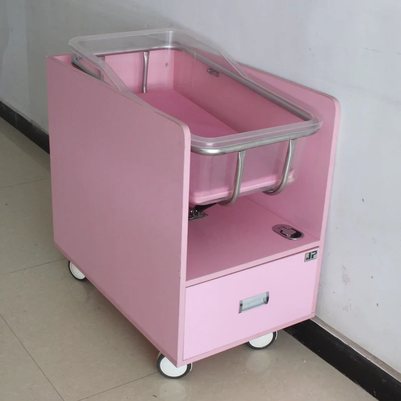 Hospital Furniture Equipment Pink White ABS Plastic Luxury Baby Cot Bed Crib Modern Baby Trolley 80x52x90CM Haoxin