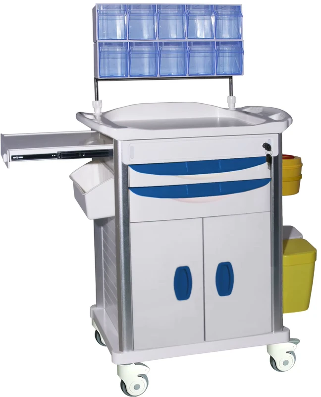 Hospital Furniture Instrument Dressing Emergency Treatment Trolley ABS Anesthesia Trolley in Plastic Medical Medicine Cart