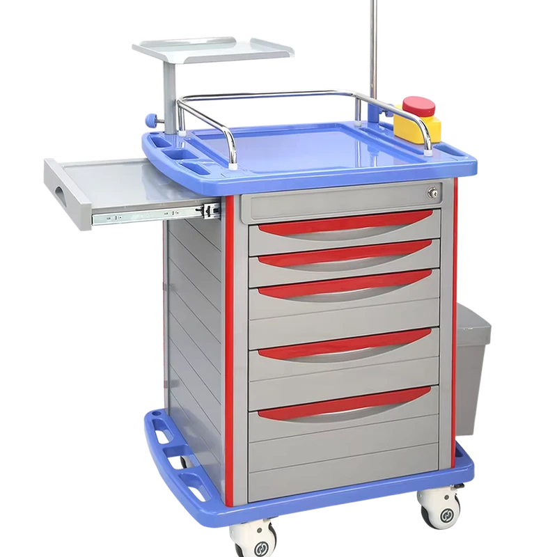 Hospital Furniture Medical ABS Emergency Trolley with Wheels Emergency Plastic Patient Cart
