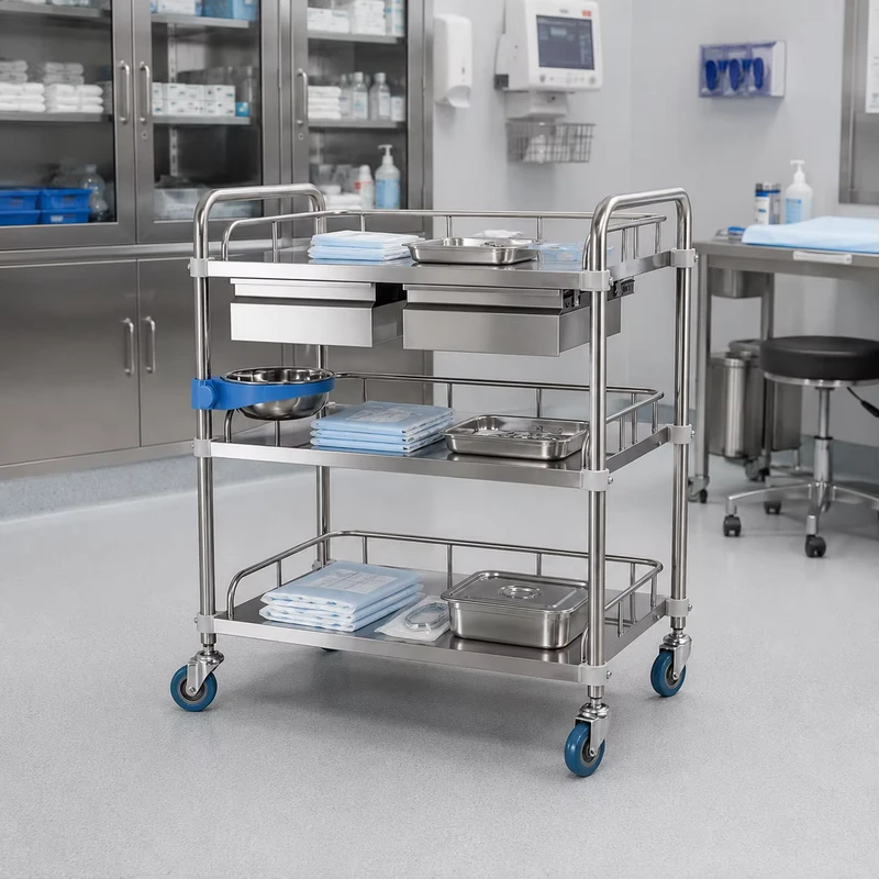 Hospital Furniture Stainless Steel Treatment Cart Hospital Trolley