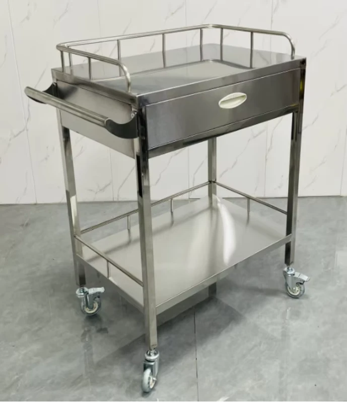 Hospital Furniture Stainless Steel Trolley Stainless Steel Medicine Cart Single Drawer Double Drawer Triple Drawer