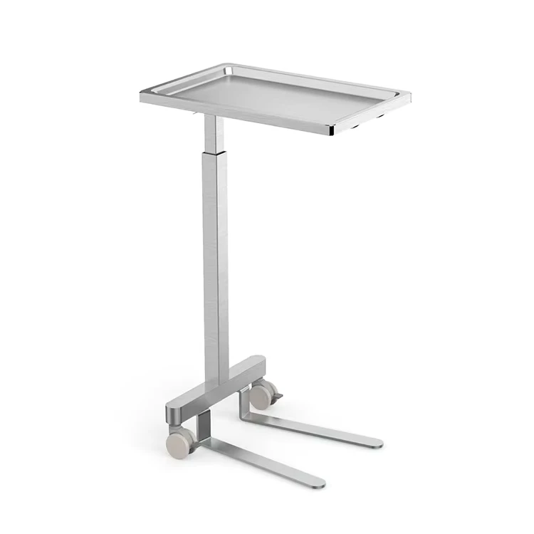 Hospital Grade Stainless Steel Adjustable Mayo Stand Table Single Post Modern Design 4 Castor Durable and Sturdy
