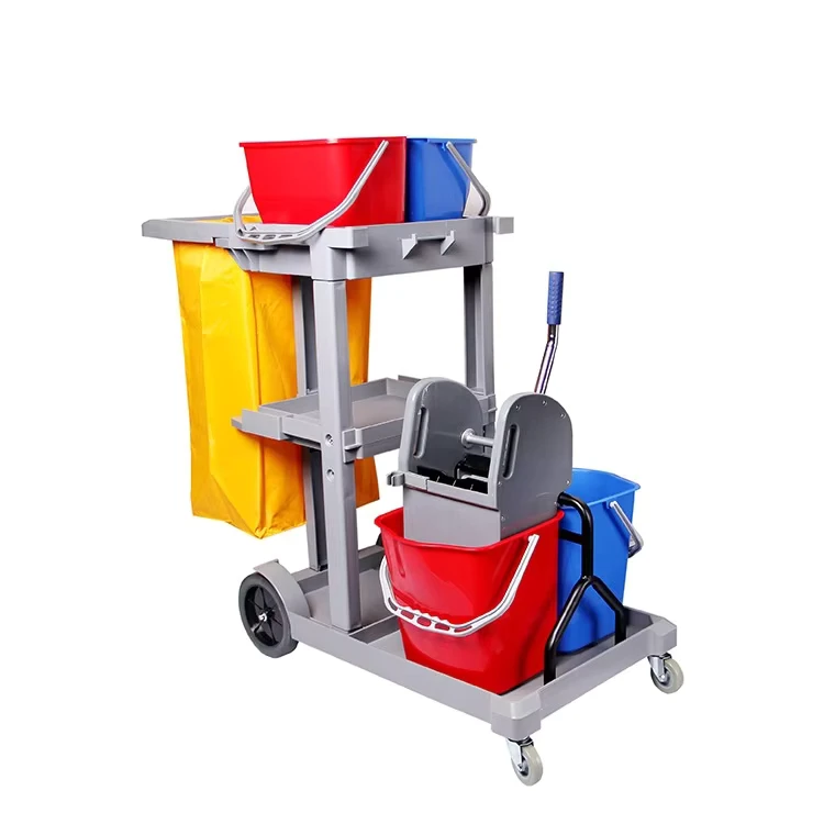 Hospital Hotel Folding Janitor Cart Housekeeping Cleaning Trolley Cart Service Trolley
