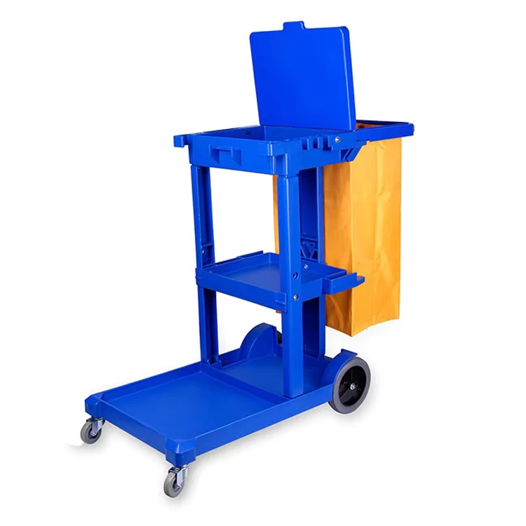 Hospital Hotel Folding Janitor Cart Housekeeping Equipments Cleaning Trolley Cart Service Trolley