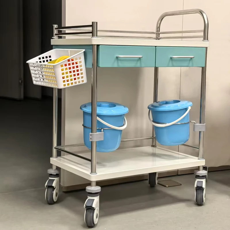Hospital Instrument Trolley Medical Treatment Cart Durable Adjustable Dividers Waste Bins Side Basket Anti CorrosionClinic Use