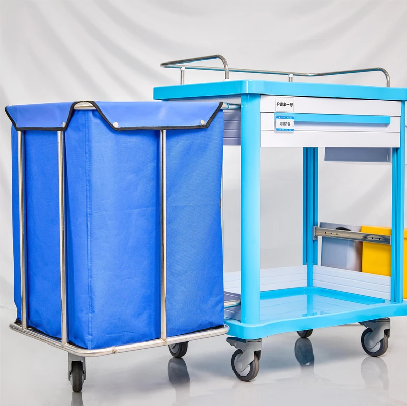 Hospital Laundry Trolley Cleaning Nursing Cart Large Capacity Durable Lightweight 4 Silent Swivel Wheels ABS Clothes Basket