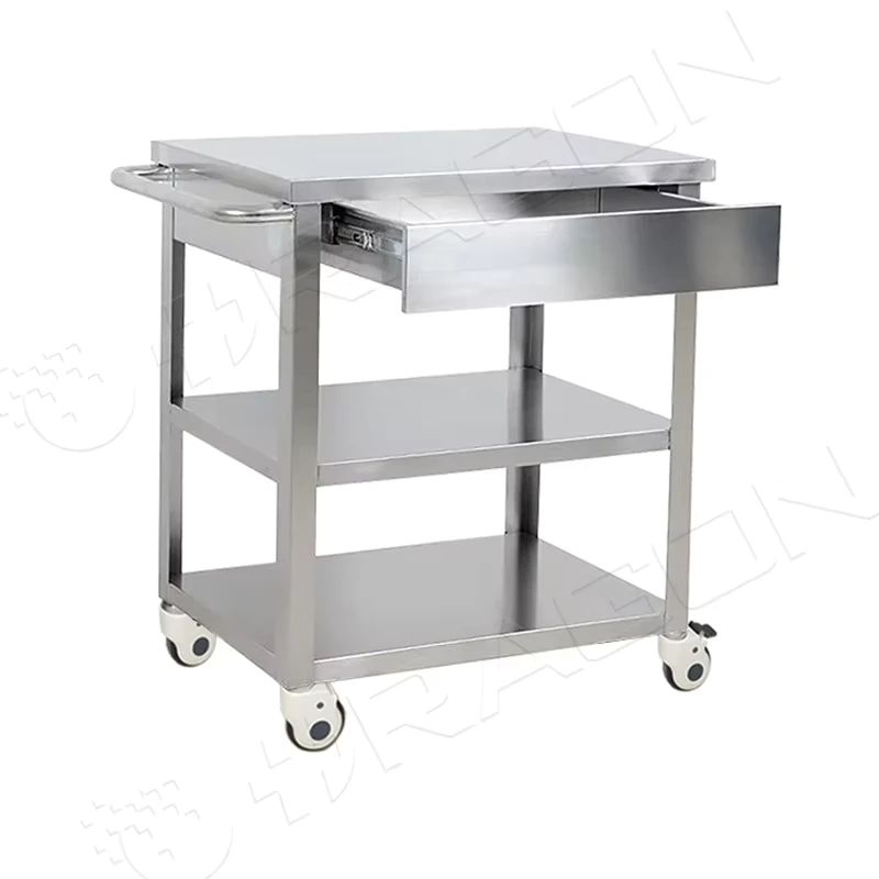 Hospital Medical 3 layer Stainless Steel Trolley Cart with Wheel