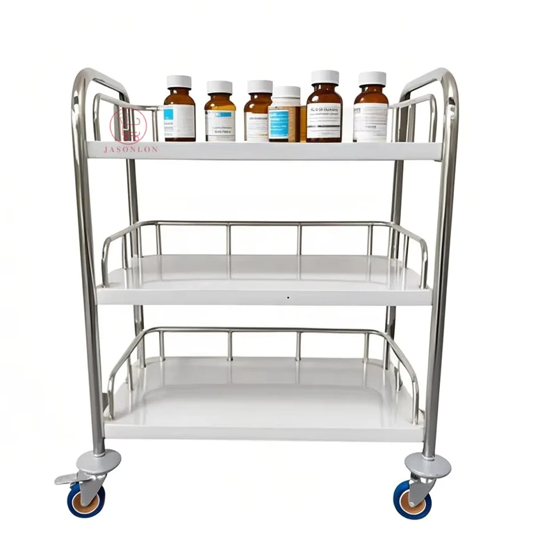 Hospital Medical Cart Stainless Steel 30kg Capacity Mobile Casters Mirror Polished Medical Trolley LFGB