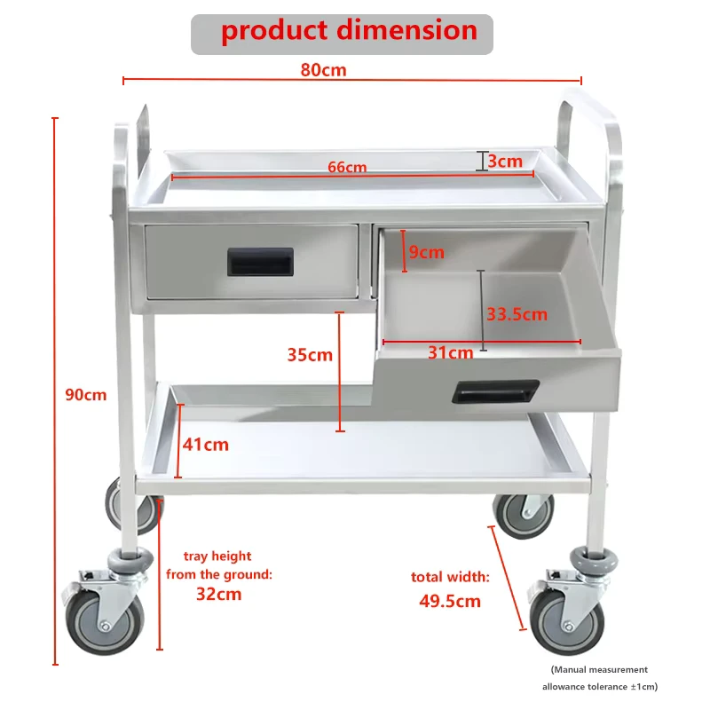 Hospital Medical Instrument Trolley Cart With Drawer Medical Grade Trolley
