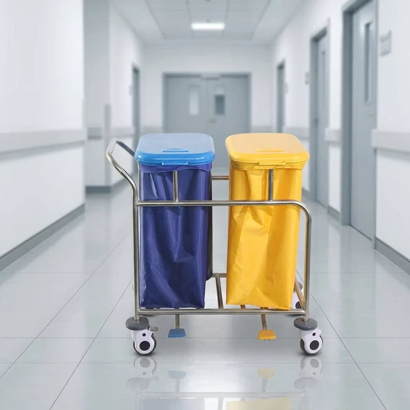 Hospital Medical Mobile Steel Dressing Trolley with Laundry Cart Hamper & Soiled Linen Bag 2 Year Warranty