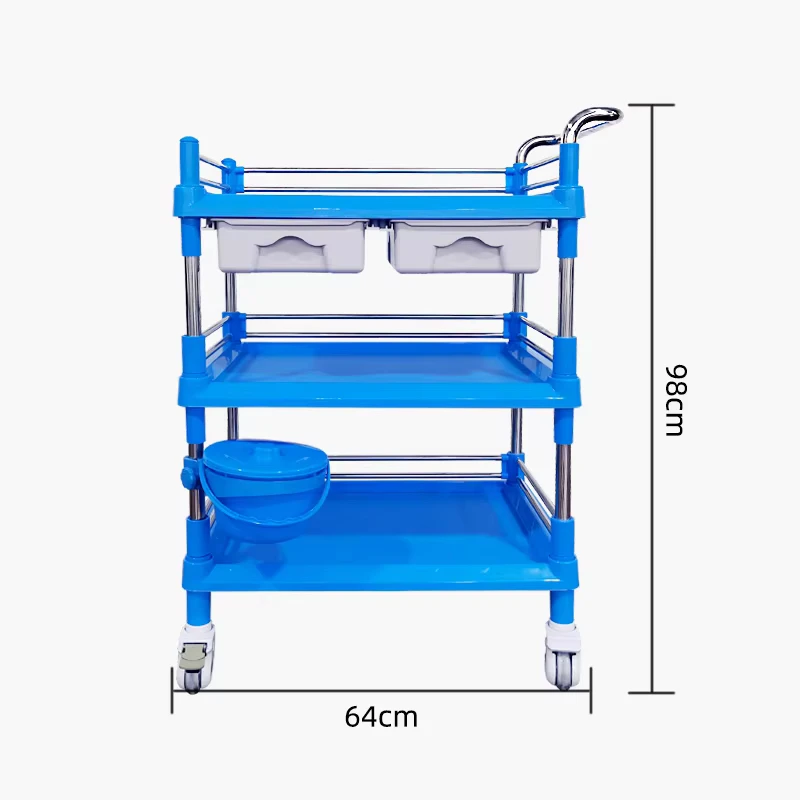 Hospital Medical Treatment Cart 2 Layer Operating Trolley Surgical Instrument Trolley Drawer Metal Modern ISO13485 Certified
