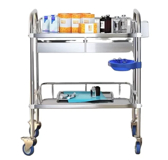 Hospital Medical Treatment Cart Stainless Steel Assembled Emergency Surgical Trolley Cart With Drawer
