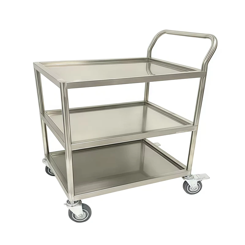 Hospital Medical Trolley Cart Mobile Rolling Cart Dental Lab Stainless Steel Push Cart