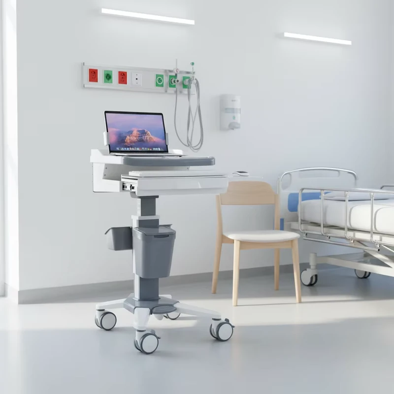 Hospital Modern Medical Nurse Computer Trolley Laptop Mobile Cart MT C04 ABS Material 4 Castors Noise Free Multi Function