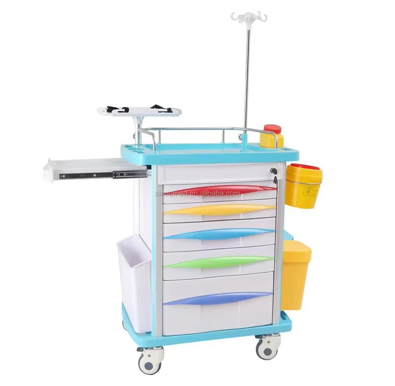 Hospital Multi Function Emergency Cart Ambulance Trolley with Color Drawer 750*480*920mm