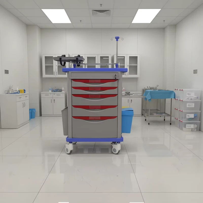 Hospital Multi function Emergency Trolley ABS Cart with Drawers Treatment Trolley Emergency Crash Cart