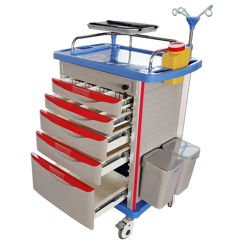 Hospital Nursing Clinic ABS Crash Cart with CPR Board Medical Emergency Trolley