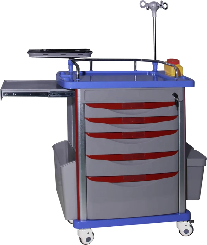 Hospital Nursing Crash Cart with Drawers ABS Emergency Medicine Trolley with CPR Board Key Lock Factory Price