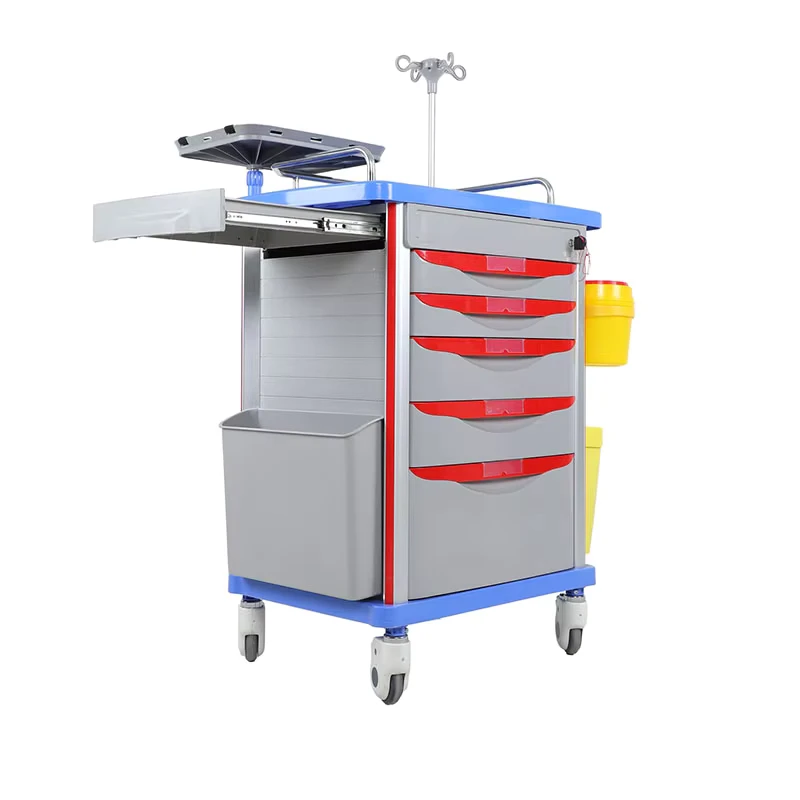 Hospital Resuscitation Crash Cart Medical Emergency Trolley Medicine Cart CPR Board 5 Drawers