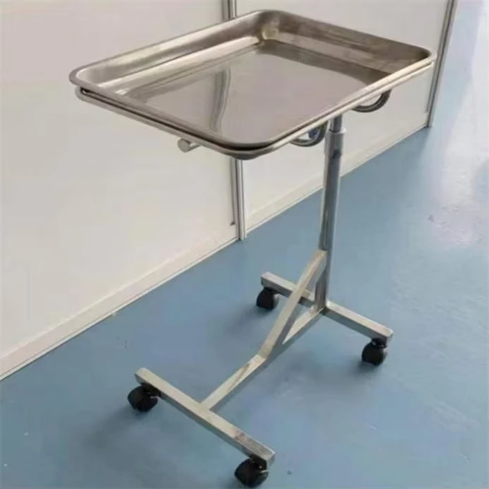 Hospital Stainless Steel Mayo Trolley with Four Castors 1 Year Warranty Optional Color