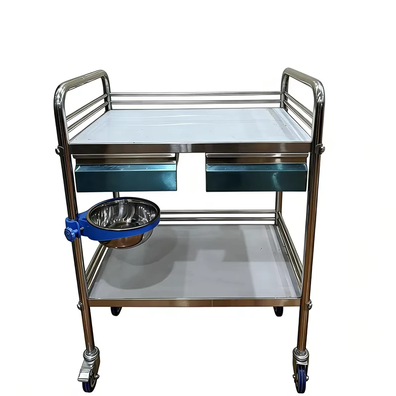 Hospital Stainless Steel Solid Linen Laundry Cart Portable Dressing Trolley