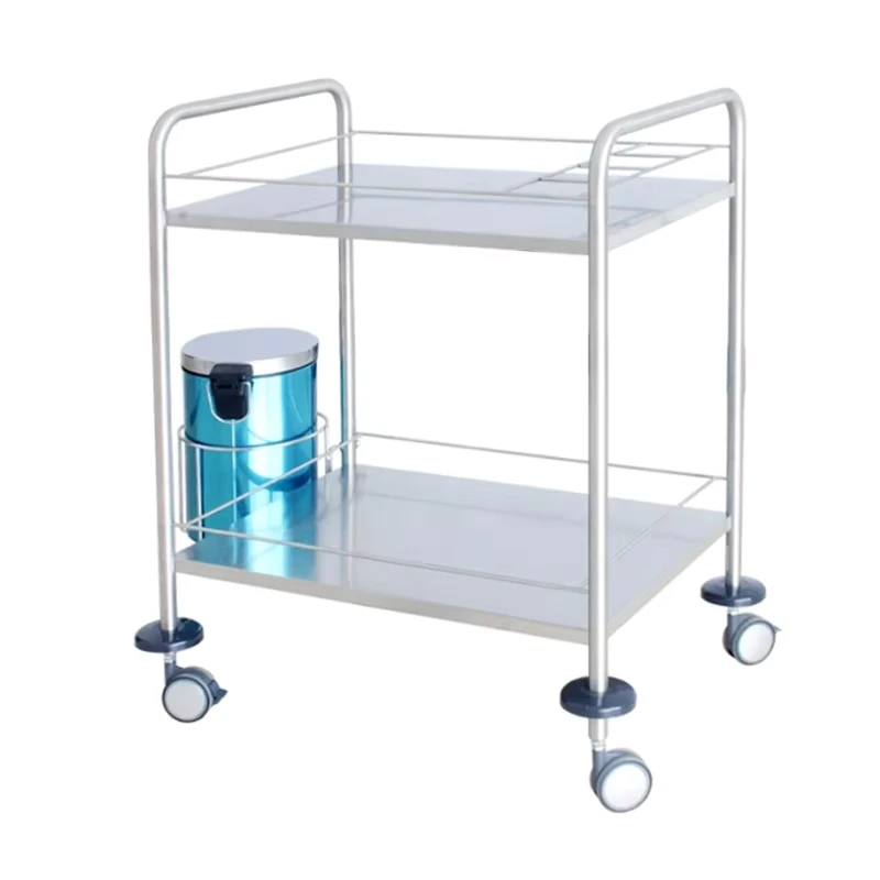 Hospital Stainless Steel Treatment Trolley Medical Dressing Cart with Two Shelves
