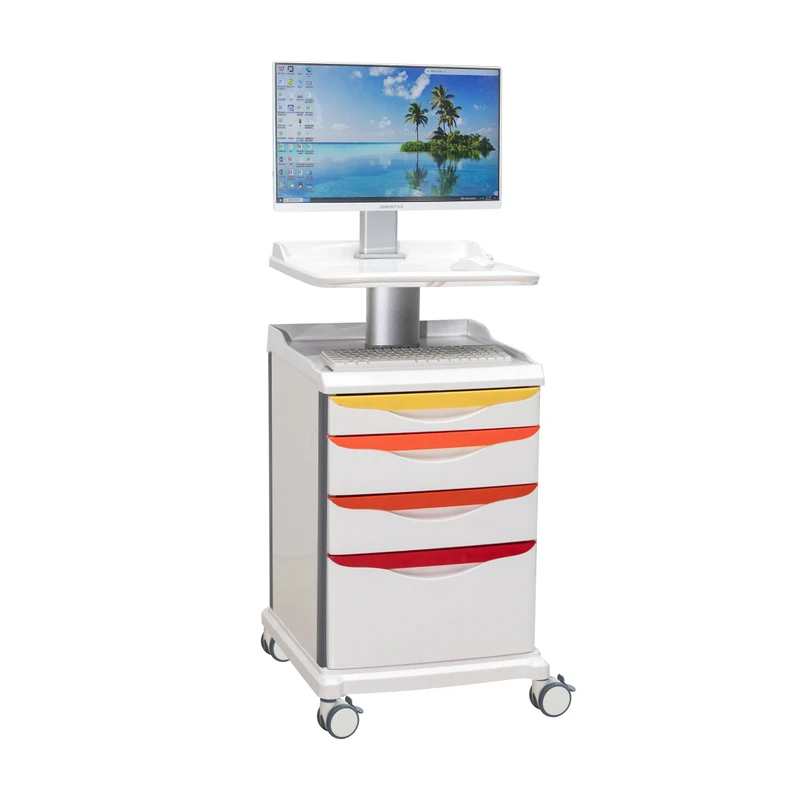 Hospital Trolley Medical Nurse Trolley With PC Mount MT-C01 Model ABS Material Four Drawers Static Silent Mobile Castors
