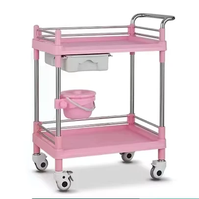 Hospital Trolley With Two Shelves Medical Trolley ABS Mobile Multi-function Instrument Trolley