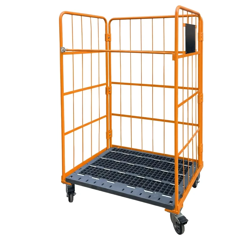 Hot Dip Galvanized Steel Roll Cage Trolley with Plastic Base Bottom 500kg Capacity 2 Wheels with Brakes