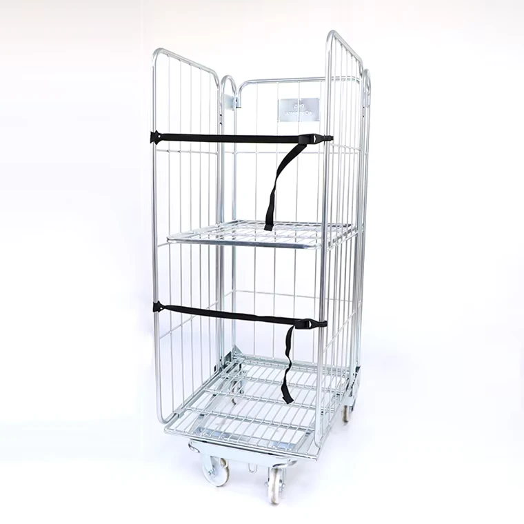 Hot Dip Zinc Nesting Galvanized Steel Roll Container 500kg Load Capacity OEM Transport Cage Pallet Trolley Cart