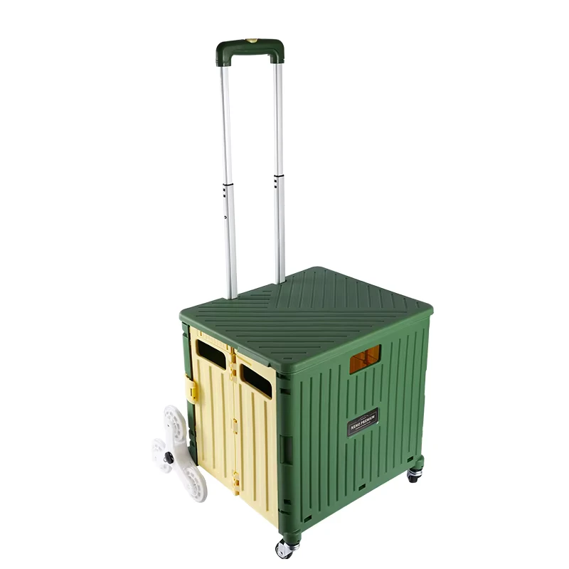 Hot Sales New Design Home Furniture Colorful Plastic Folding Shopping Cart with Four Wheels