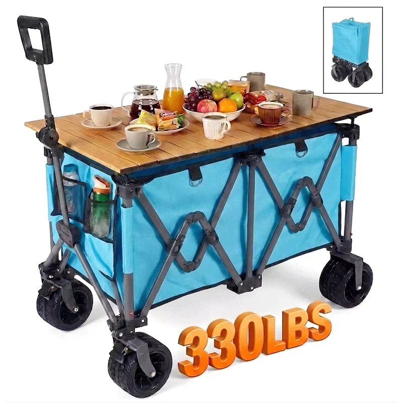 Hot Selling Adjustable Folding Wagon Cart Outdoor Picnic Camping Cart with Table Canopy