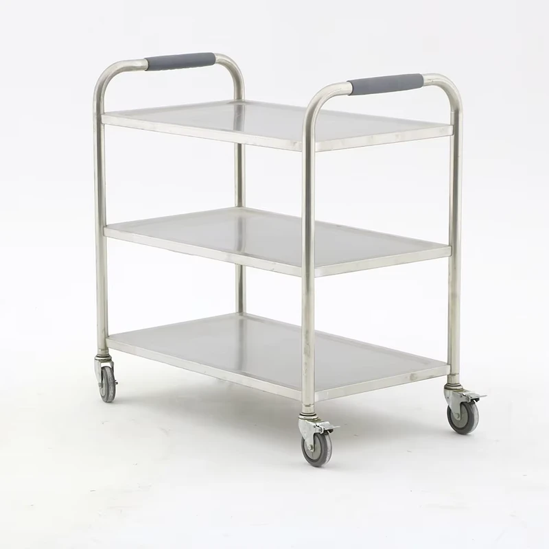 Hot Selling Kitchen Utility Cart Stainless Steel Hand Push Trolley Three Layers Food Trolley Cart with Wheels for Commercial