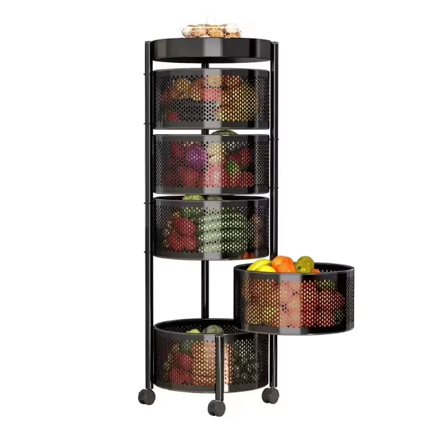 Hot Selling Round 360 Degree Rotating Trolley Rotating Vegetable Rack Household Storage Shelf With Wheels for Kitchen