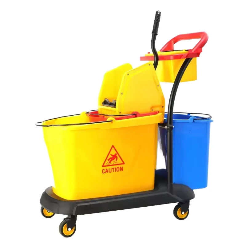 Hotel 24L Plastic Mop Wringer Squeezer 4 Wheel Swivel Housekeeping Cleaning Trolley Yellow Floor Hygiene Janitorial Cart Indoor