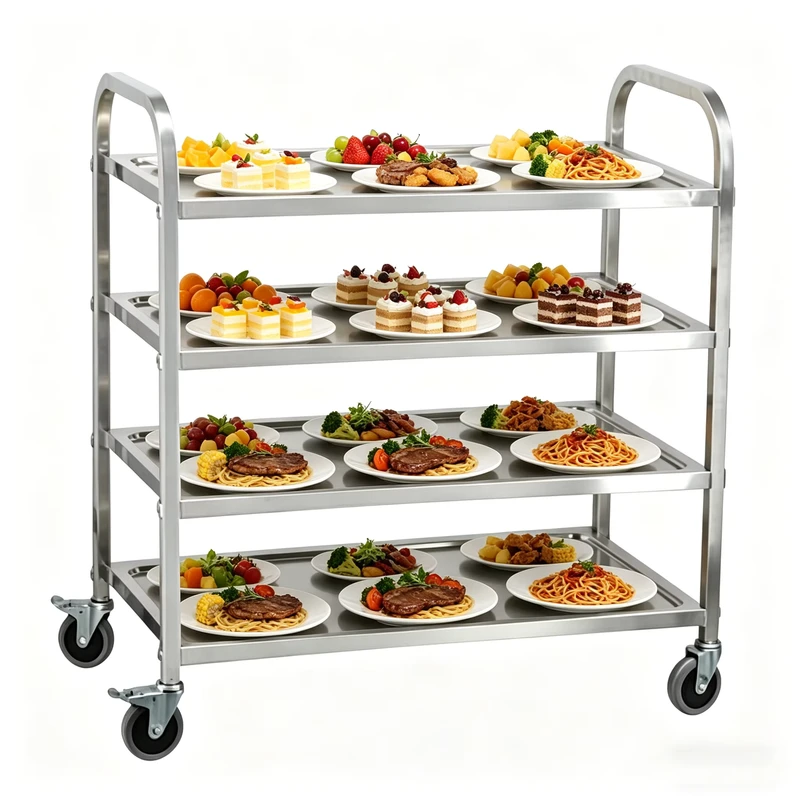 Hotel Banquet Events Train Food Service Trolley SS304 SS201 Kitchen Food Service Cart Mobile with 4 Deep Shelves